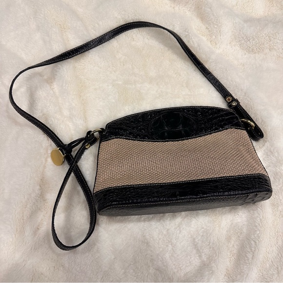 Brahmin Crossbody Animal Print Embossed Leather & Raffia Bag - Picture 9 of 9